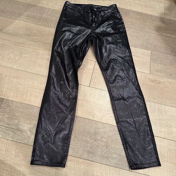 GAP WOMENS 4/27 R HIGH RISE UNIVERSAL LEGGINS BLACK SHINY PANTS - Picture 1 of 8